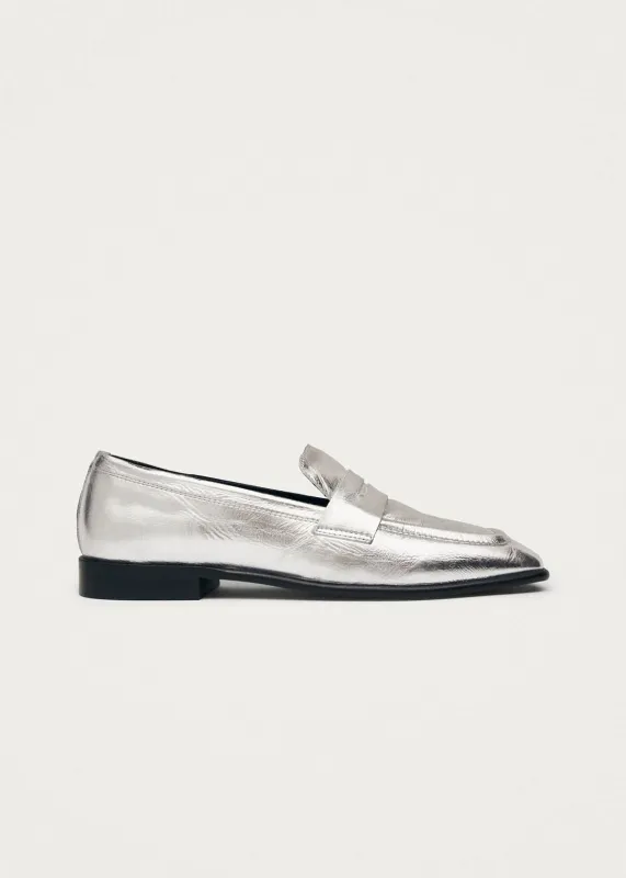 Zaha Shimmer Silver Leather Loafers sold by Alohas