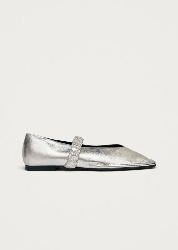 Lautan Shimmer Silver Leather Ballet Flats sold by Alohas
