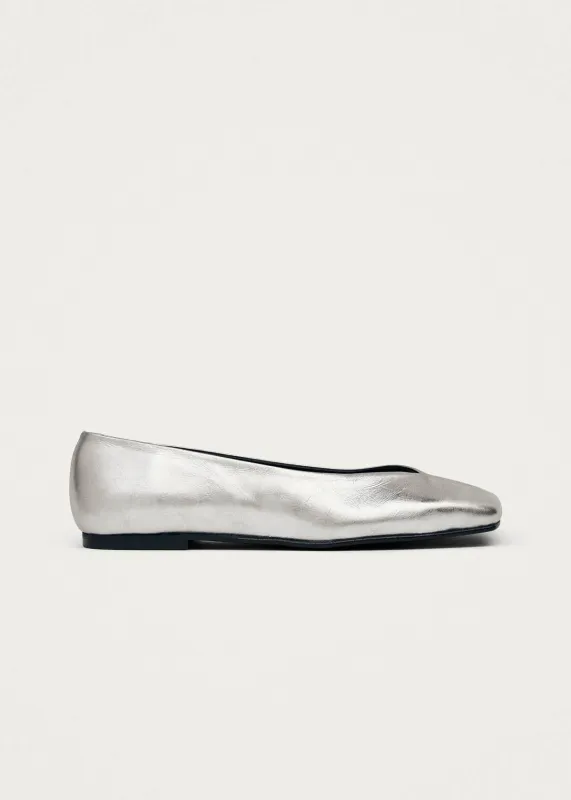 Katia Shimmer Silver Leather Ballet Flats sold by Alohas