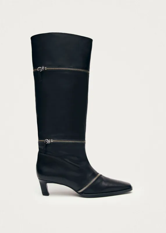 Hilary Black Leather Boots sold by Alohas