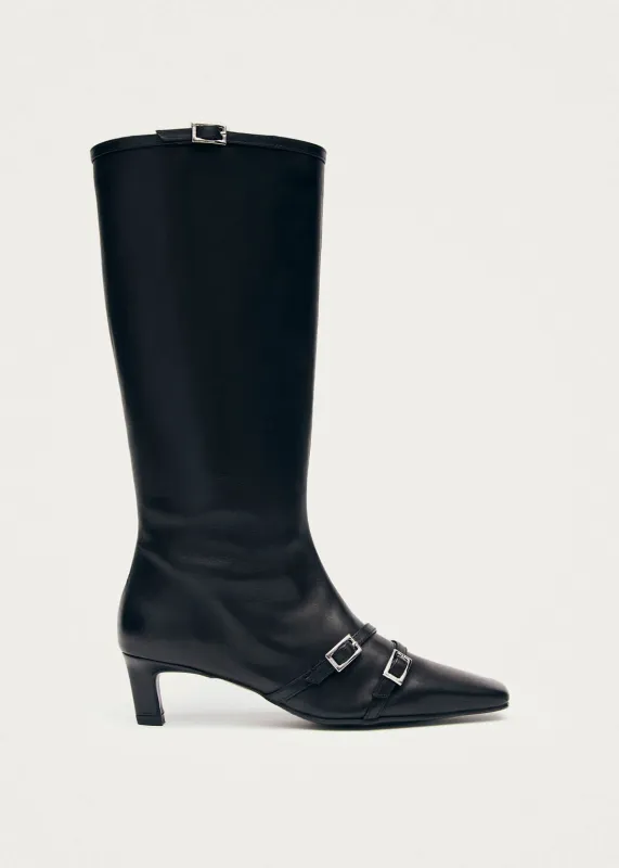 Nicky Black Leather Boots sold by Alohas