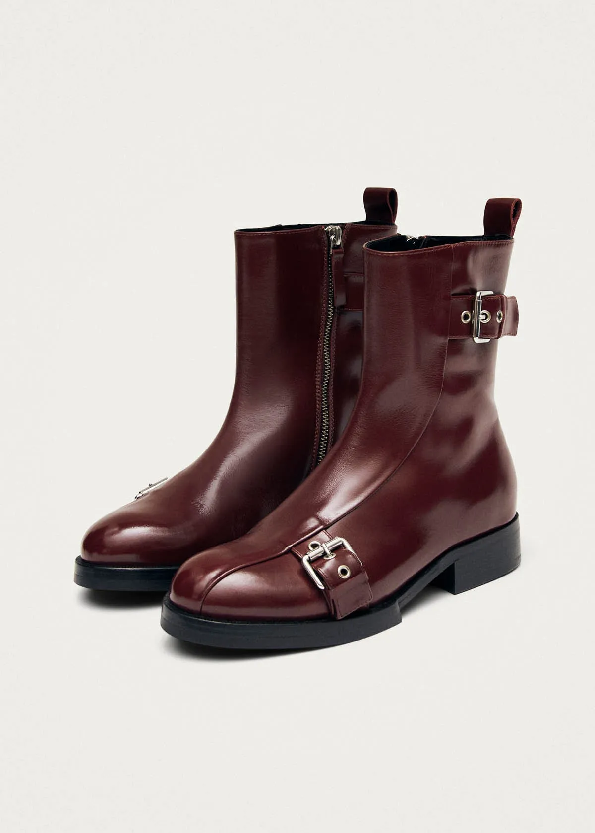 Agyness Burgundy Leather Ankle Boots sold by Alohas product image thumbnail 4