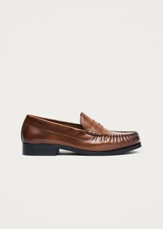 Rivet Brushed Tan Leather Loafers sold by Alohas