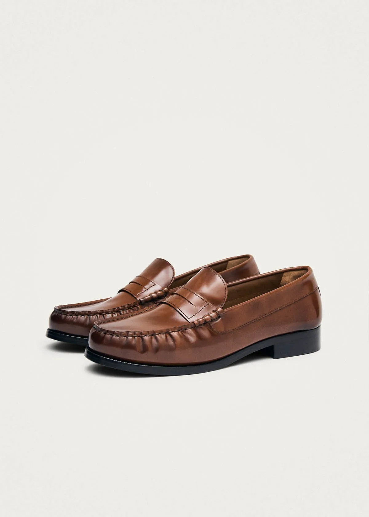 Rivet Vintage Effect Tan Leather Loafers sold by Alohas product image thumbnail 2