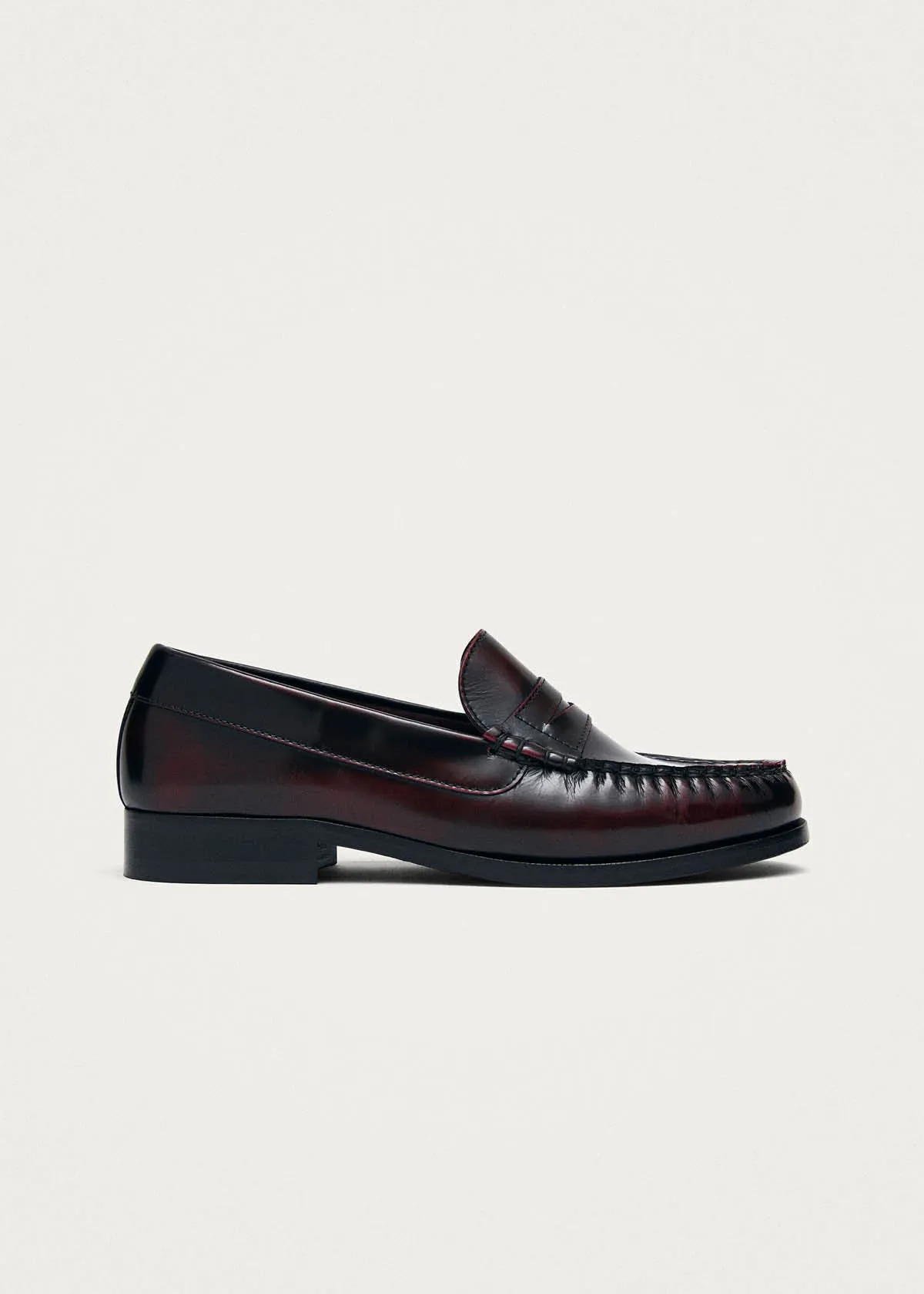 Rivet Vintage Effect Burgundy Leather Loafers sold by Alohas