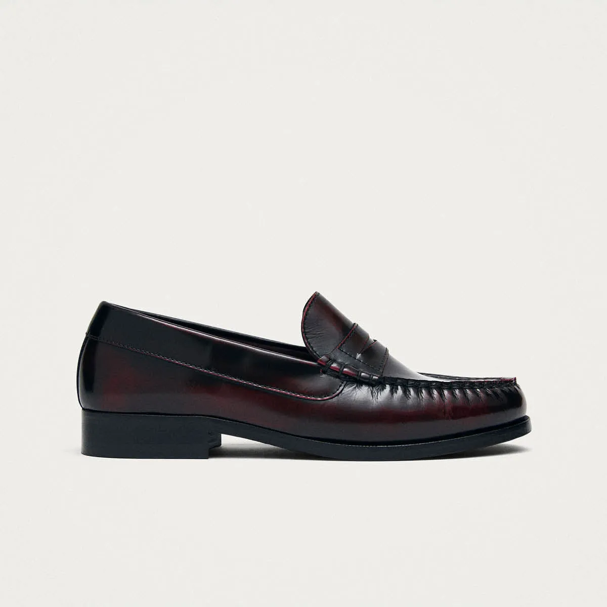 Rivet Vintage Effect Burgundy Leather Loafers sold by Alohas product image thumbnail 3
