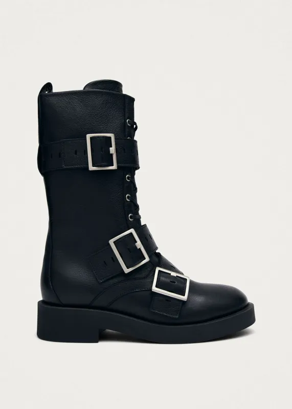 Avril Brushed Black Leather Ankle Boots sold by Alohas