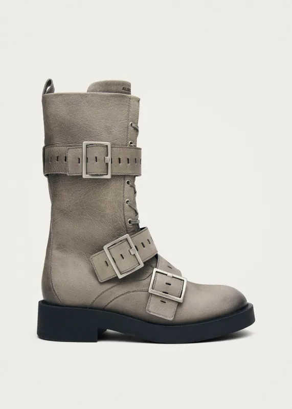 Avril Vintage Grey Leather Ankle Boots sold by Alohas