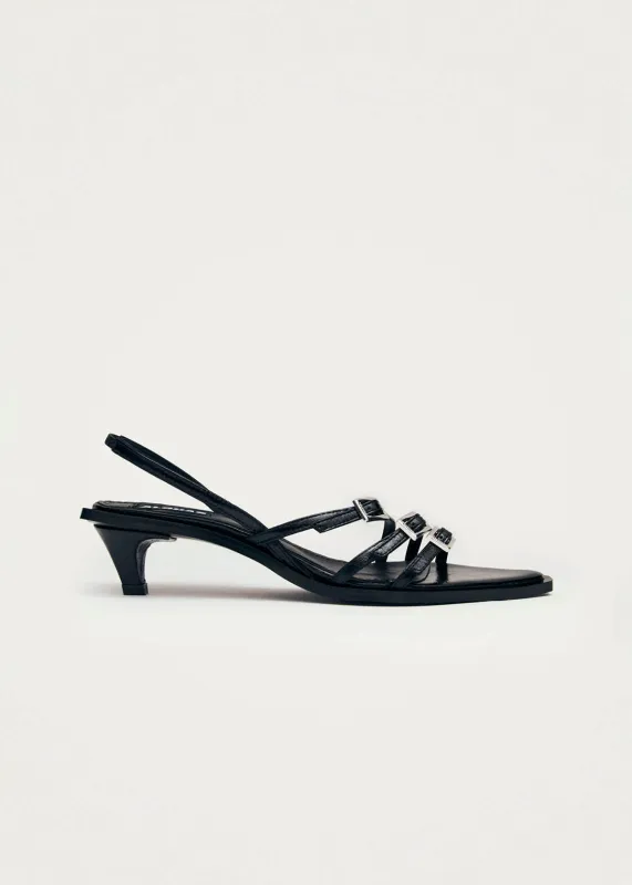 Britney Black Leather Sandals made by Alohas