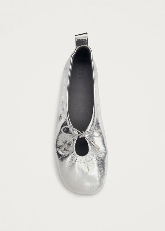 Rosalind Shimmer Silver Leather Ballet Flats sold by Alohas