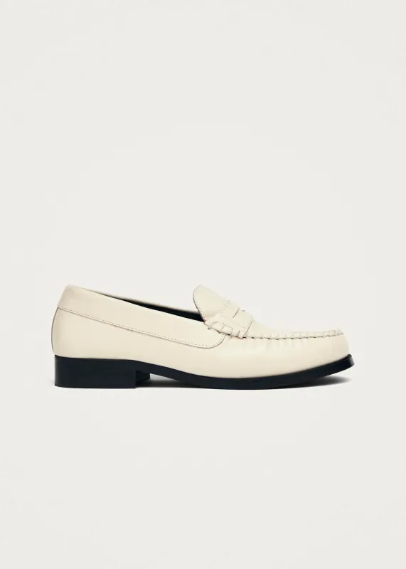 Rivet Cream Leather Loafers sold by Alohas