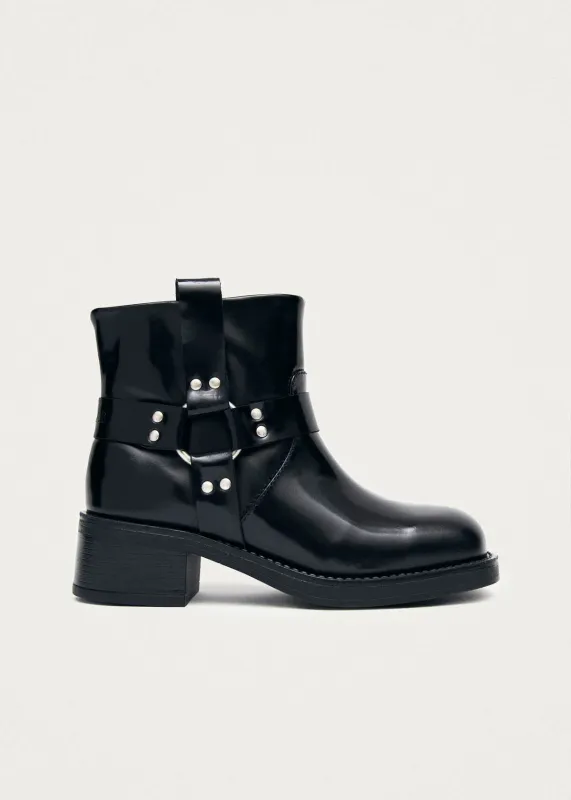 Evora Black Leather Ankle Boots sold by Alohas