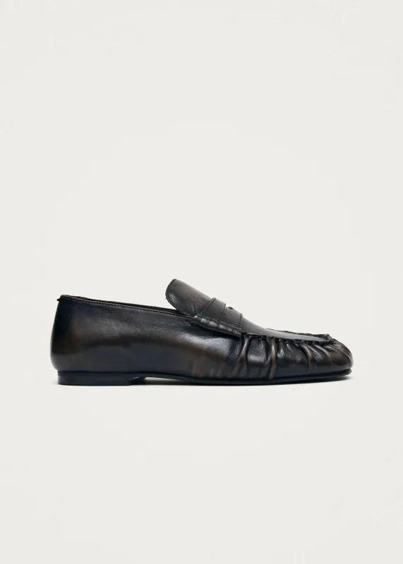 Aven Vintage Effect Brown Leather Loafers sold by Alohas
