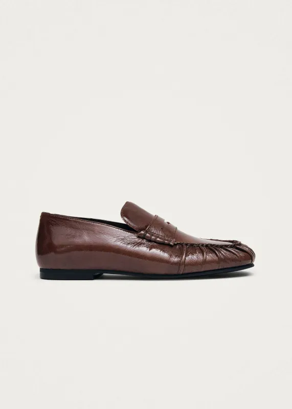 Aven Patent Brown Leather Loafers sold by Alohas