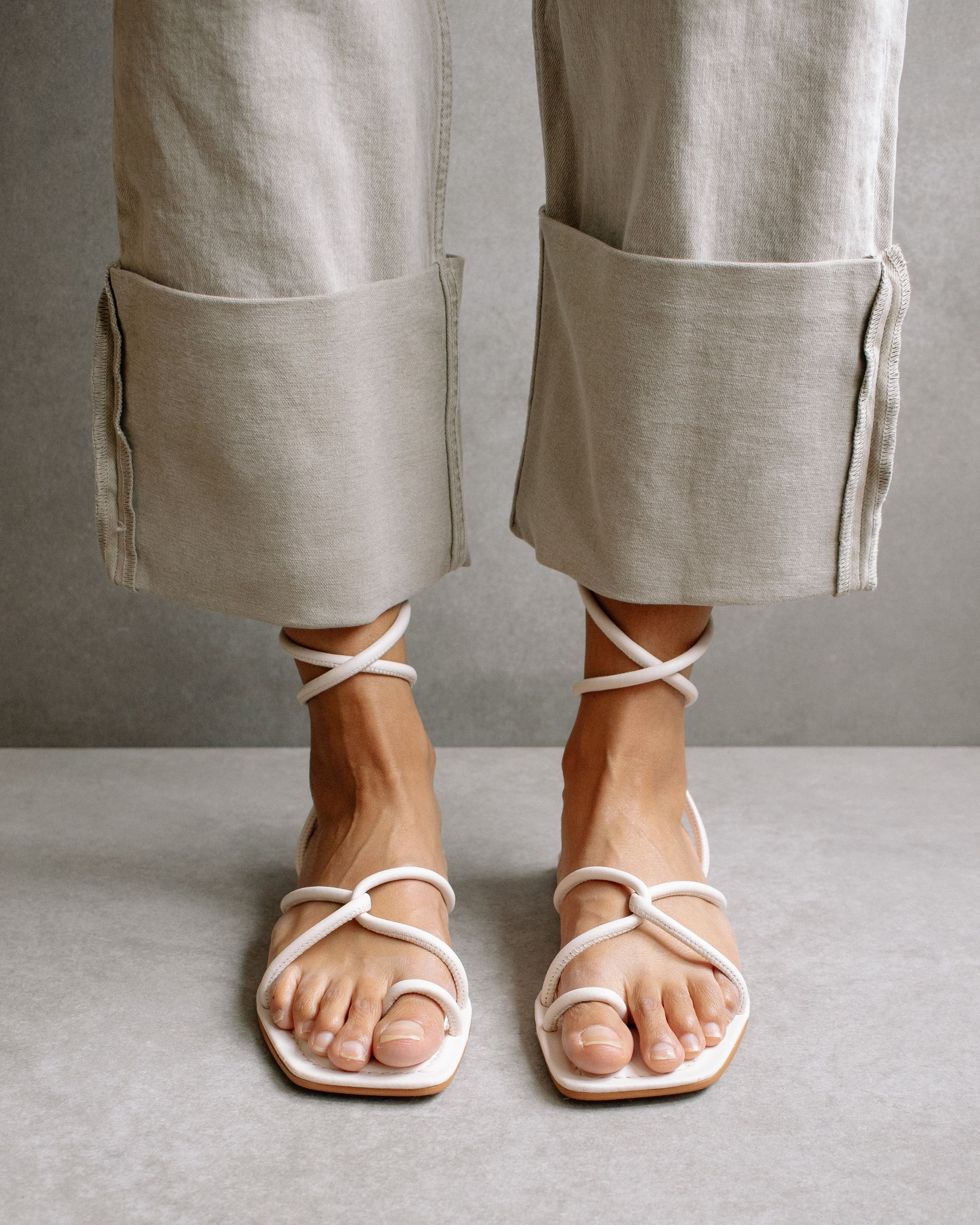 Lace Cream Leather Sandals sold by Alohas