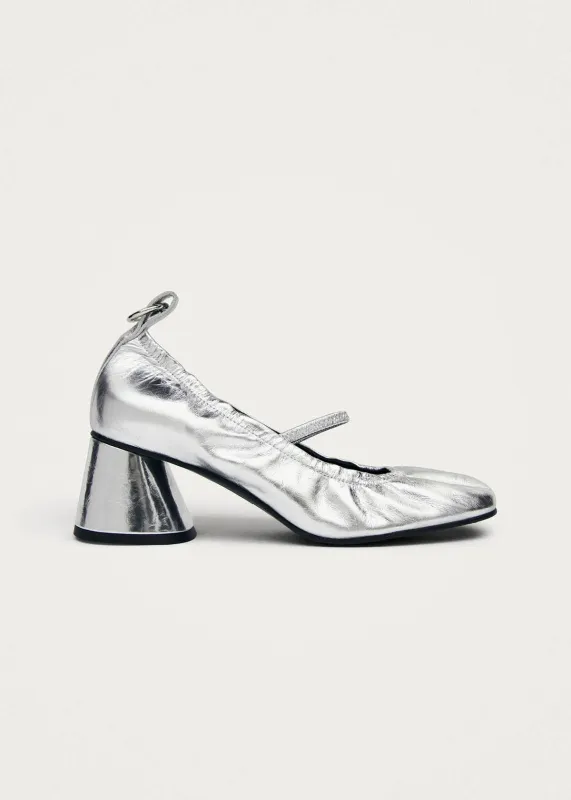 Rhiane Shimmer Silver Leather Pumps sold by Alohas