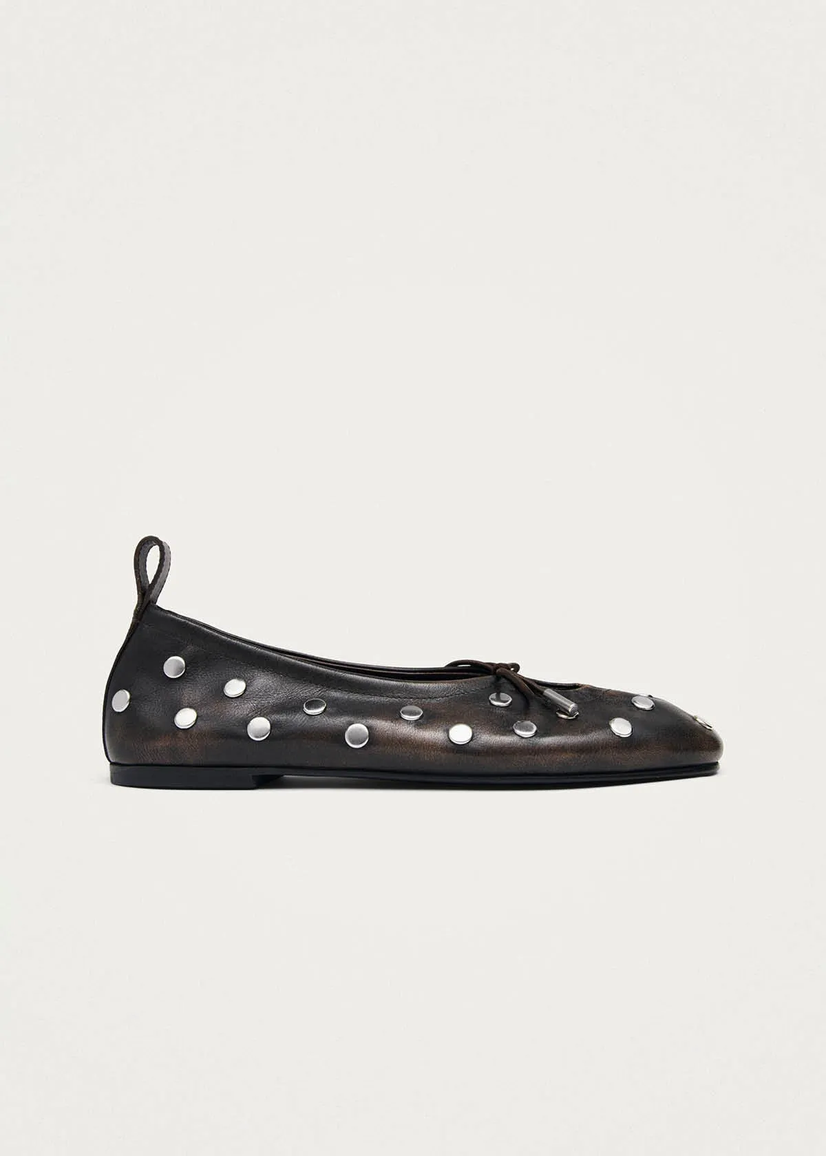 Rosalind All Studs Vintage Effect Brown Leather Ballet Flats sold by Alohas product image thumbnail 4