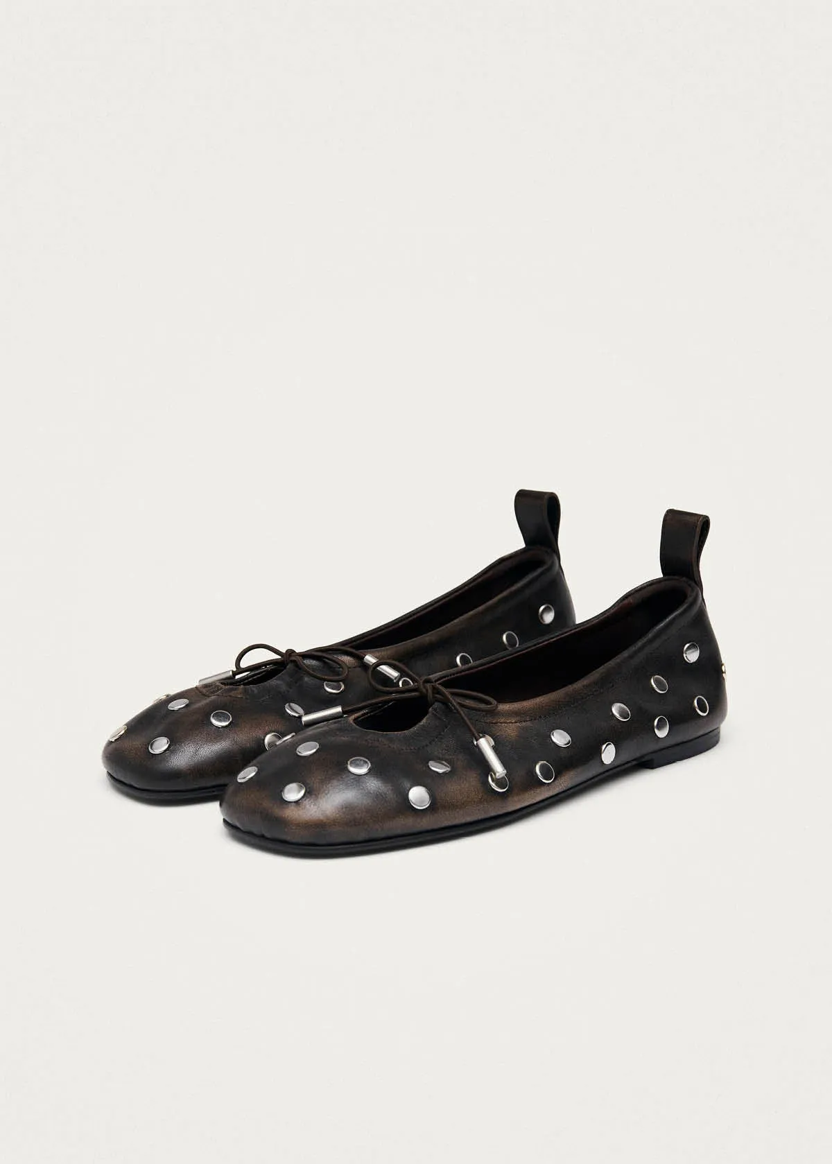 Rosalind All Studs Vintage Effect Brown Leather Ballet Flats sold by Alohas product image thumbnail 5