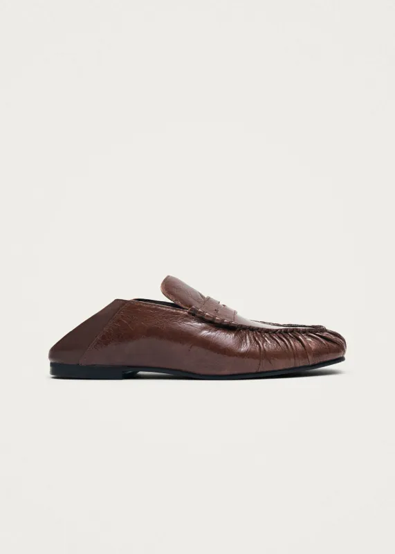 Aven Mule Patent Brown Leather Loafers sold by Alohas