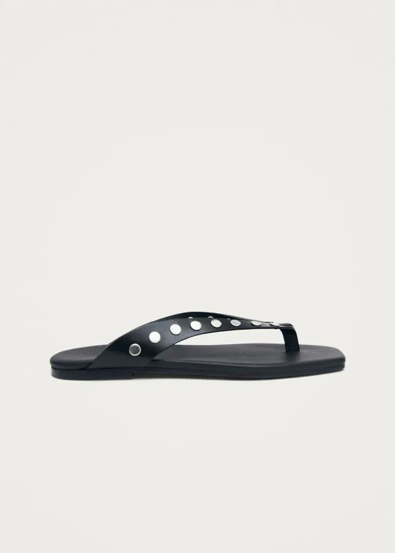 Ola Studs Black Leather Sandals made by Alohas