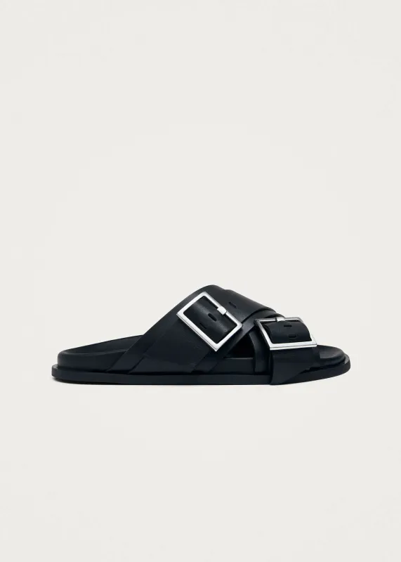 Caliza Black Leather Sandals sold by Alohas