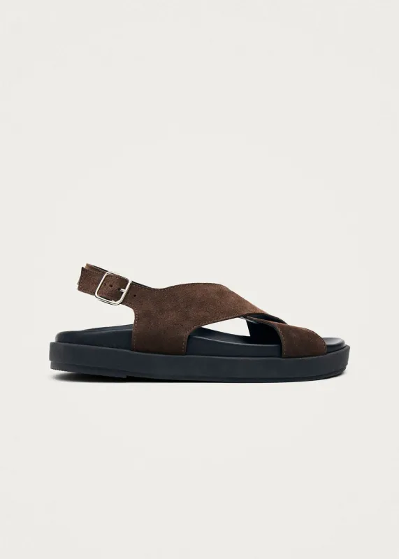 Nico Suede Dark Brown Leather Sandals made by Alohas