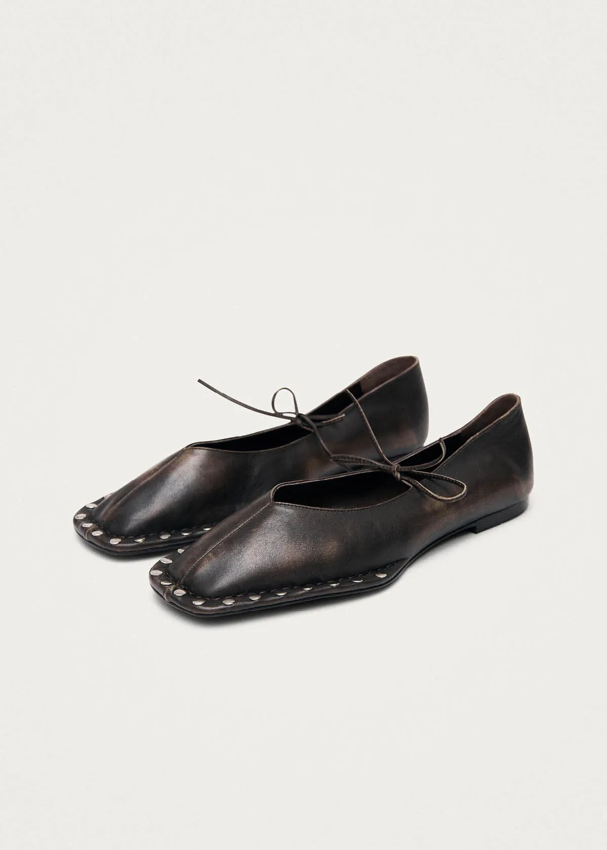 Sway Studs Vintage Effect Brown Leather Ballet Flats sold by Alohas product image thumbnail 5