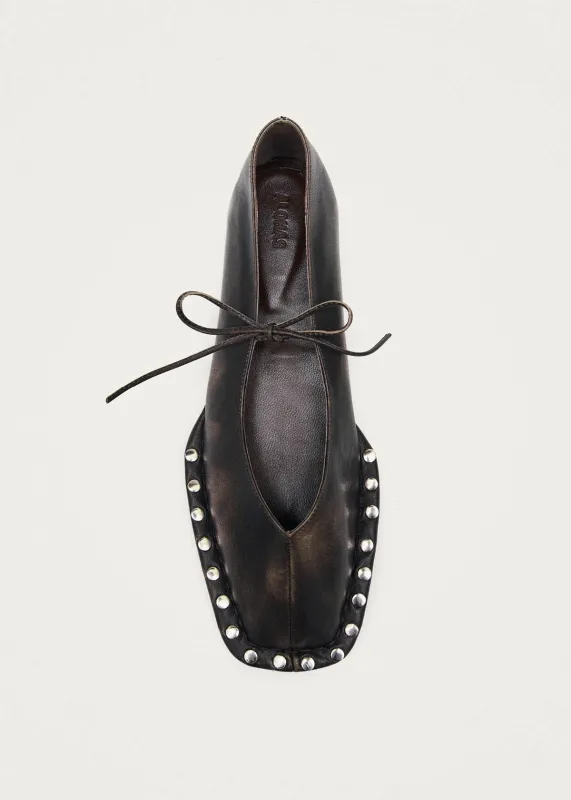 Sway Studs Vintage Effect Brown Leather Ballet Flats made by Alohas