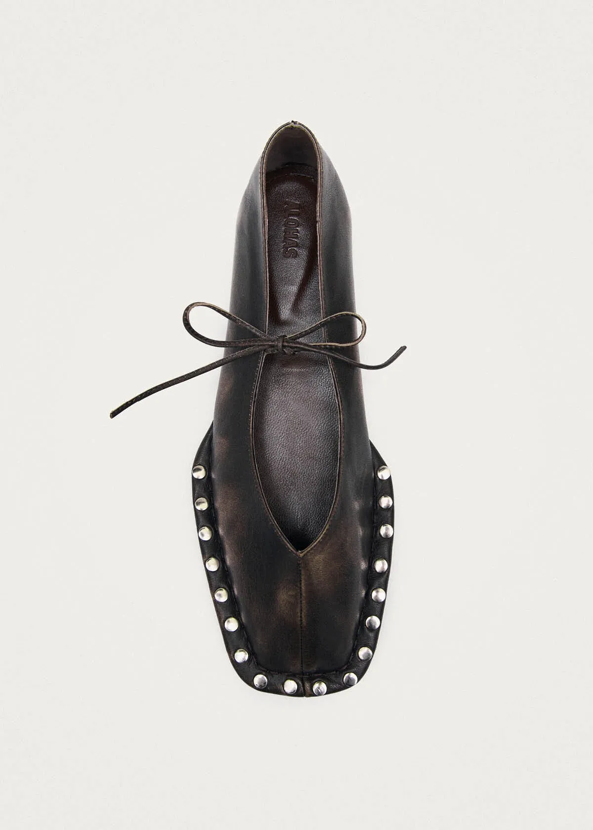 Sway Studs Vintage Effect Brown Leather Ballet Flats sold by Alohas