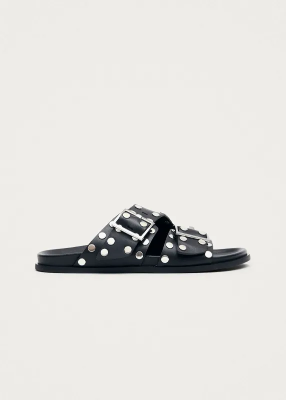 Alba Studs Black Leather Sandals sold by Alohas