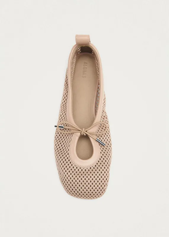 Rosalind Mesh Beige Leather Ballet Flats made by Alohas