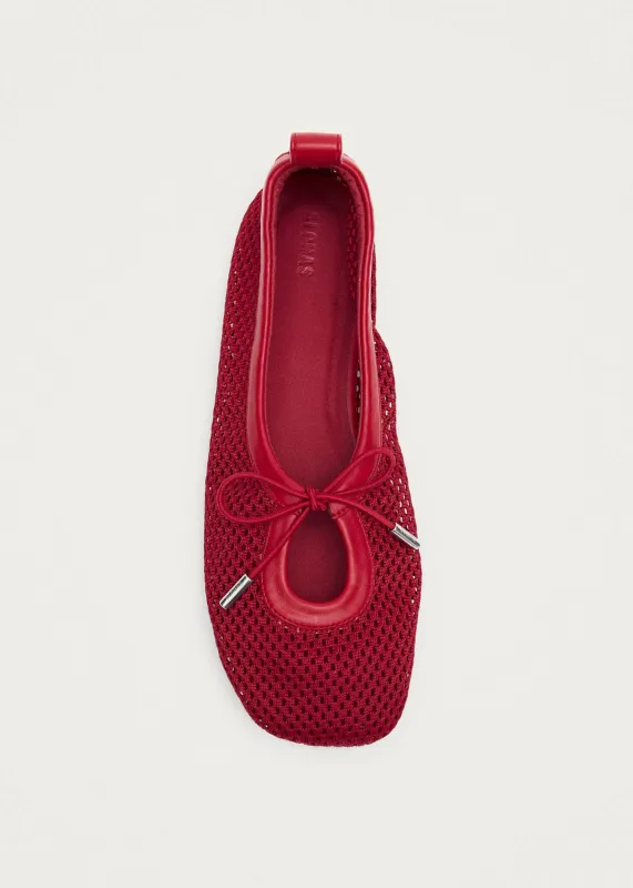 Rosalind Mesh Red Leather Ballet Flats made by Alohas