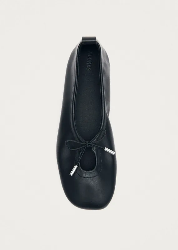 Rosalind Black Vegan Leather Ballet Flats made by Alohas