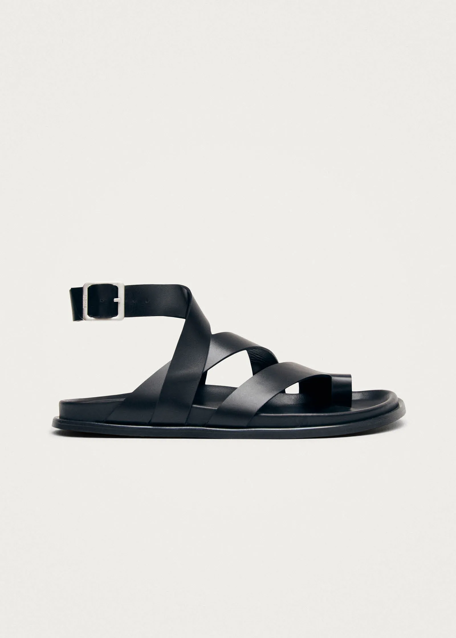 Tide Black Leather Sandals sold by Alohas