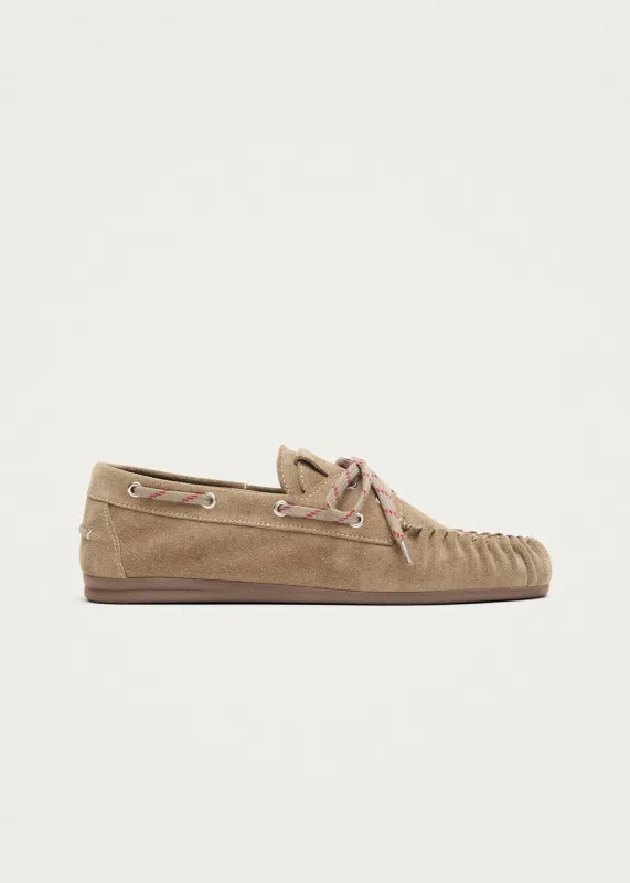 Rowan Sporty Suede Beige Leather Loafers made by Alohas