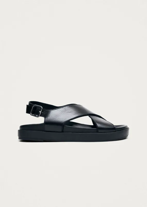 Nico Rift Black Leather Sandals made by Alohas