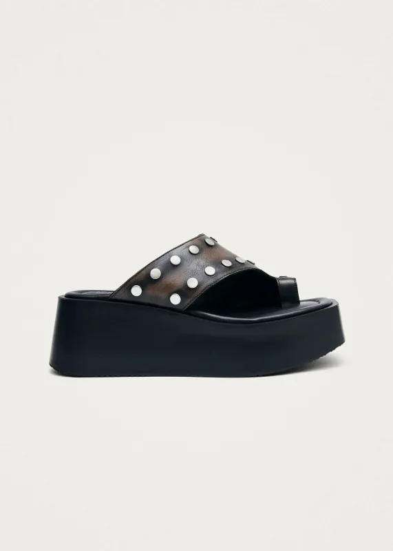 Nova Studs Vintage Effect Brown Leather Sandals made by Alohas