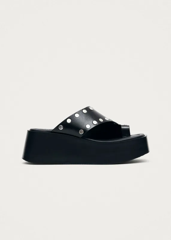 Nova Studs Black Leather Sandals made by Alohas