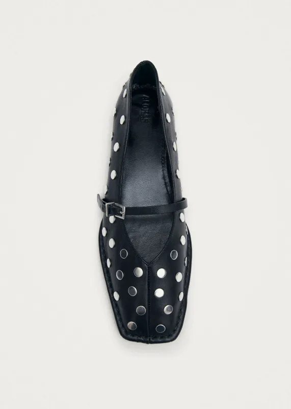 Sway All Studs Black Leather Ballet Flats made by Alohas