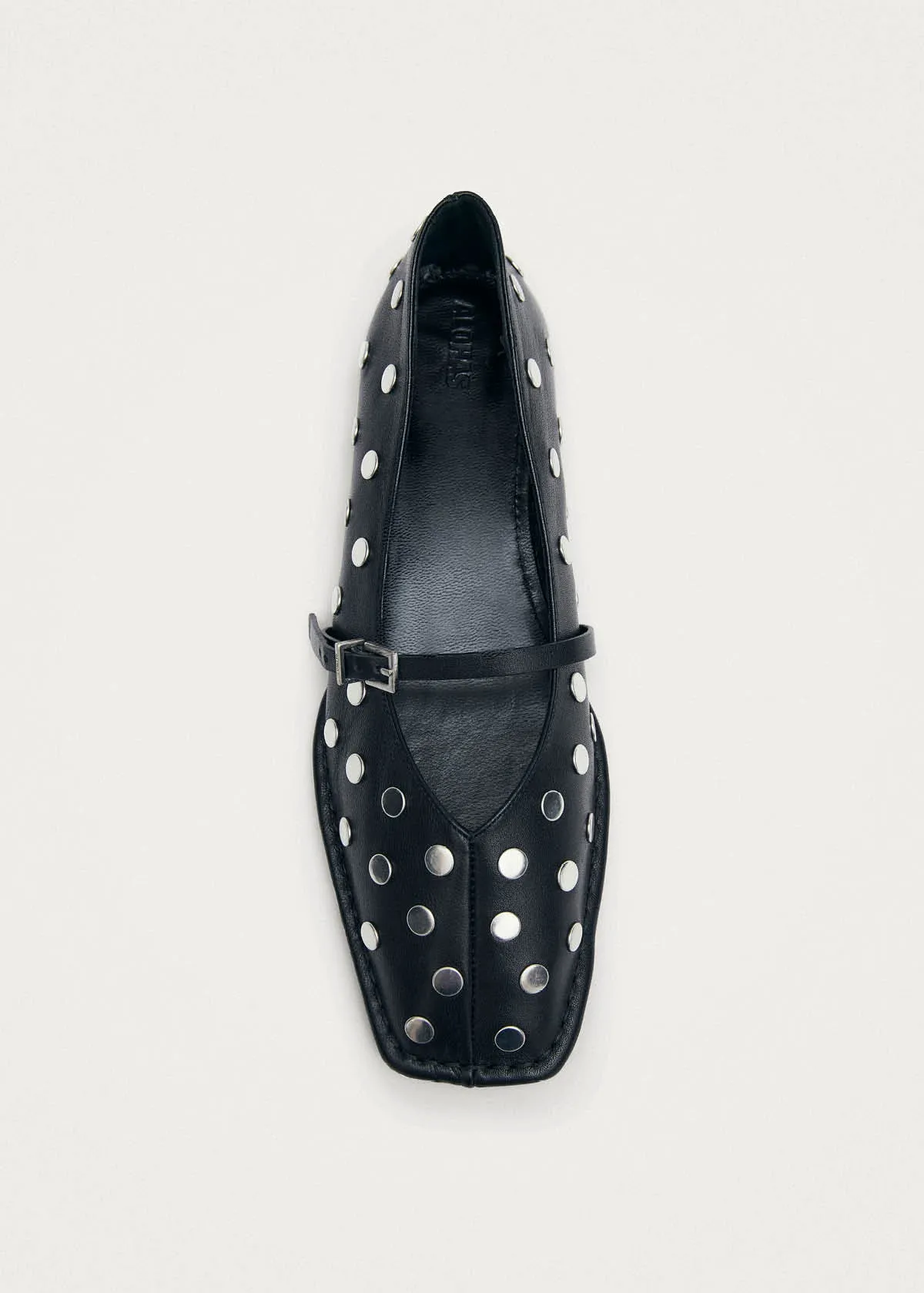 Sway All Studs Black Leather Ballet Flats sold by Alohas