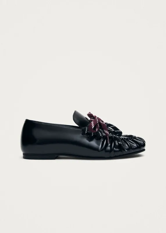 Aven Lace Black Leather Loafers made by Alohas