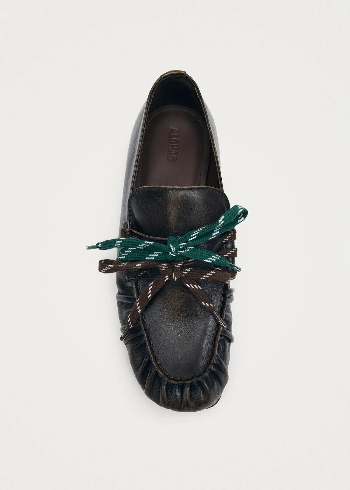 Aven Lace Vintage Effect Brown Leather Loafers sold by Alohas product image thumbnail 5