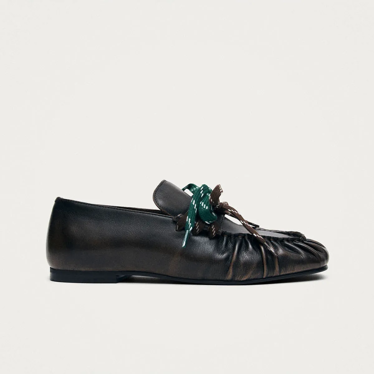 Aven Lace Vintage Effect Brown Leather Loafers sold by Alohas product image thumbnail 3