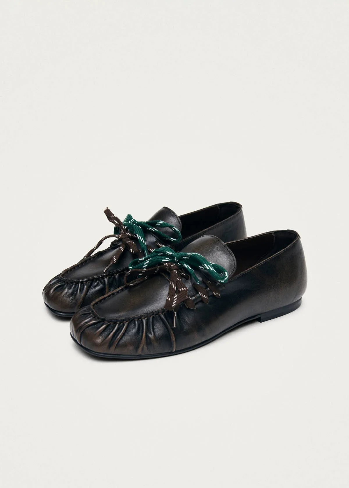 Aven Lace Vintage Effect Brown Leather Loafers sold by Alohas product image thumbnail 2