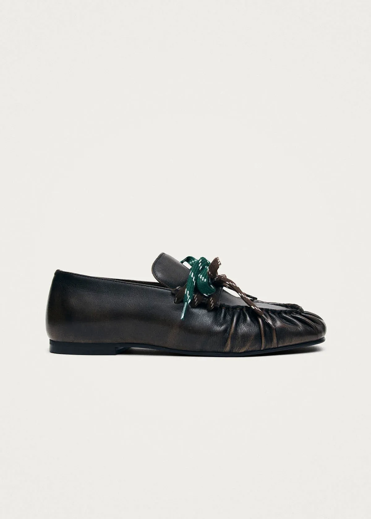 Aven Lace Vintage Effect Brown Leather Loafers sold by Alohas