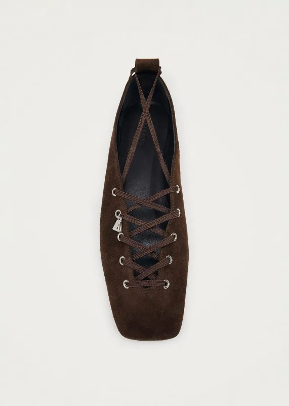 Suna Suede Brown Leather Ballet Flats made by Alohas