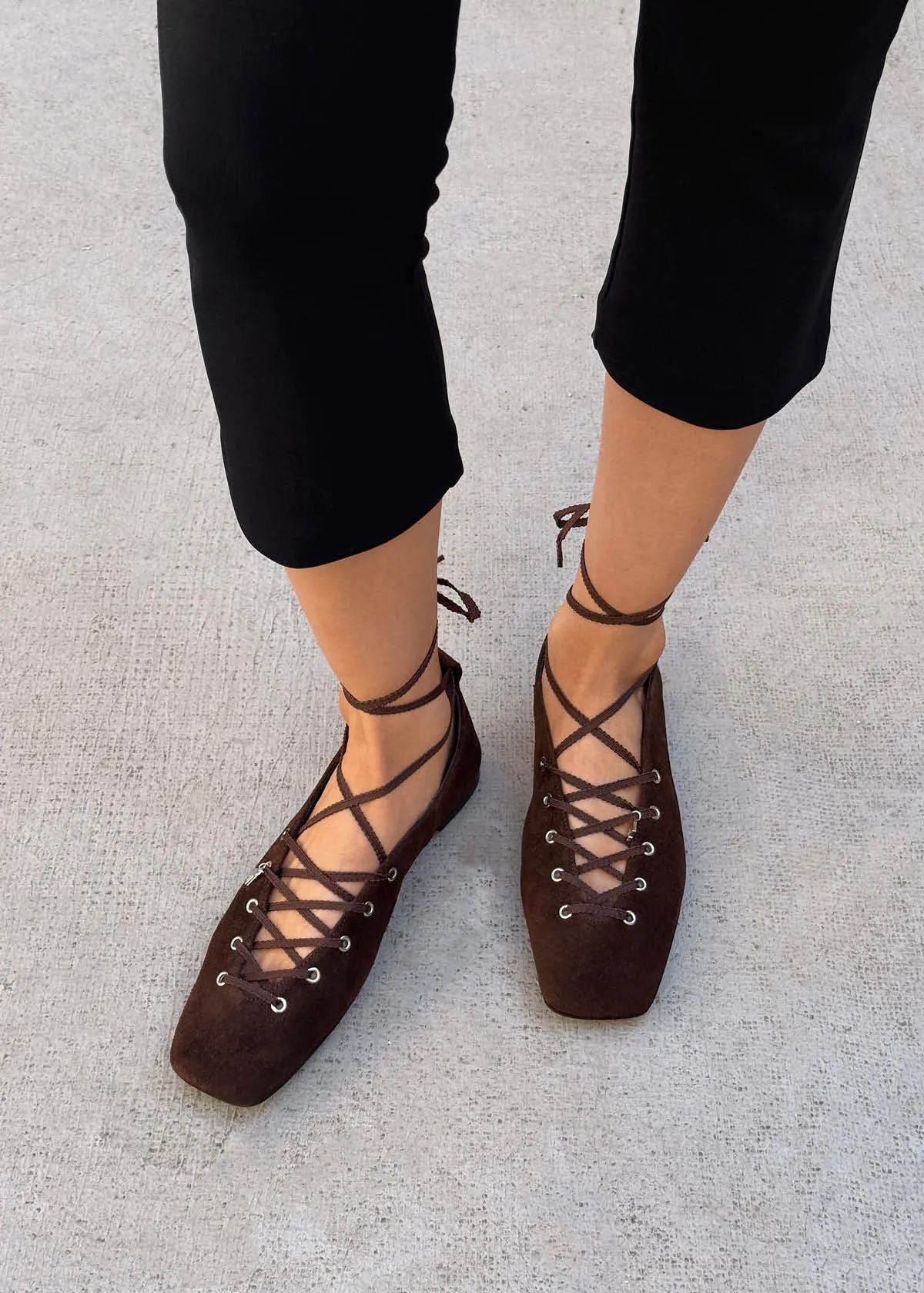 Suna Suede Brown Leather Ballet Flats sold by Alohas product image thumbnail 2