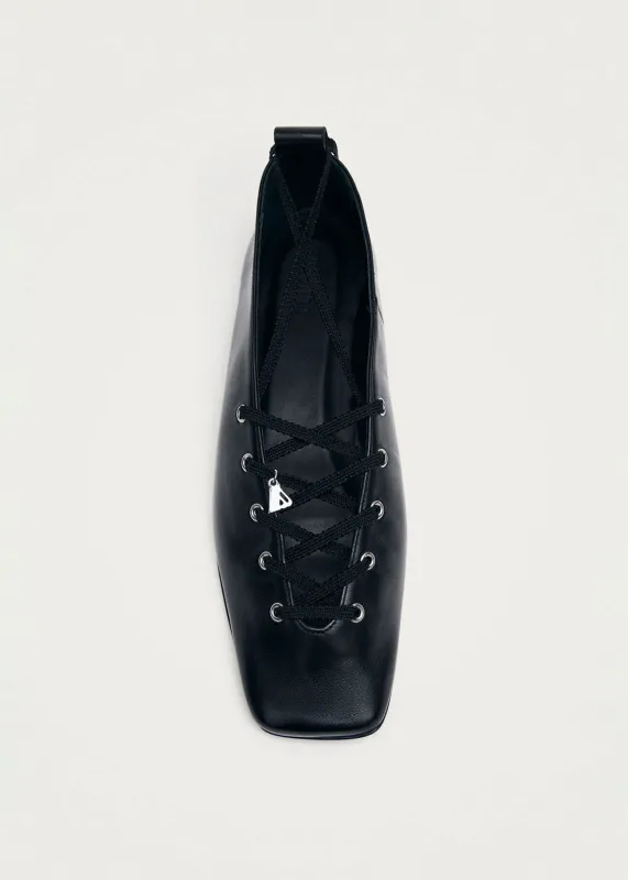 Suna Black Leather Ballet Flats made by Alohas