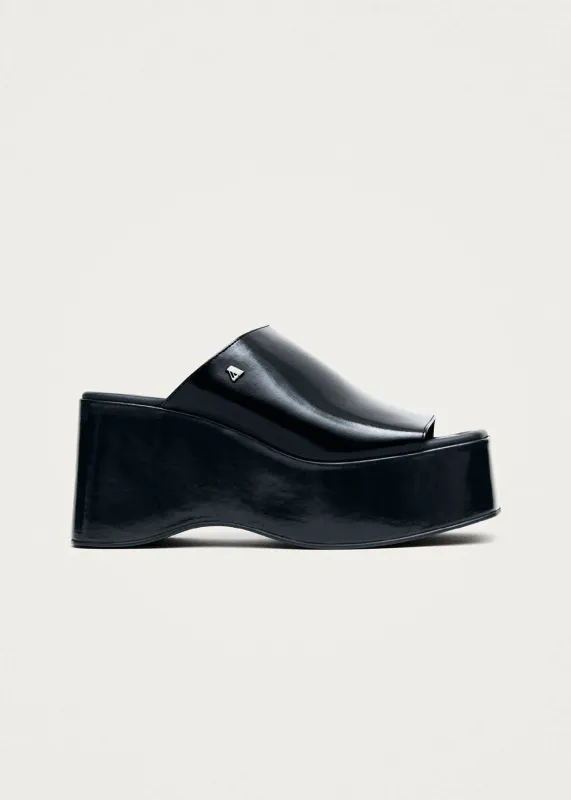 Vale Patent Black Leather Sandals made by Alohas