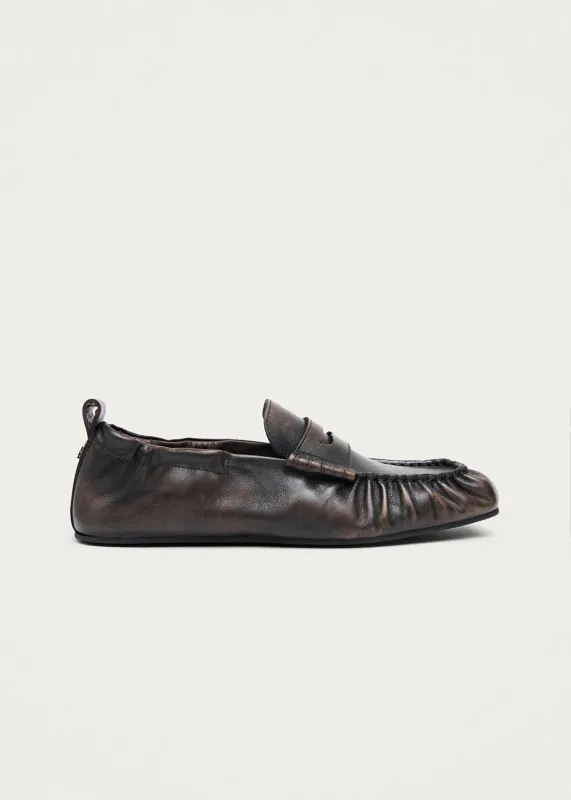 Sage Vintage Effect Brown Leather Loafers made by Alohas
